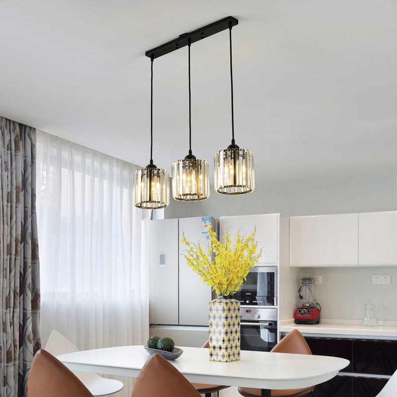 Vina Moderne Cluster Cilinder Glazen Hanglamp, Zwart/Goud