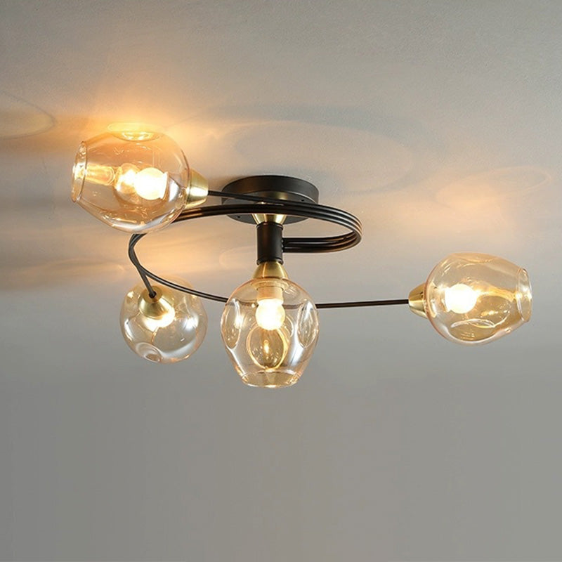Valentina Flush Mount Plafondlamp, Glas, Zwart/Goud, Eetkamer