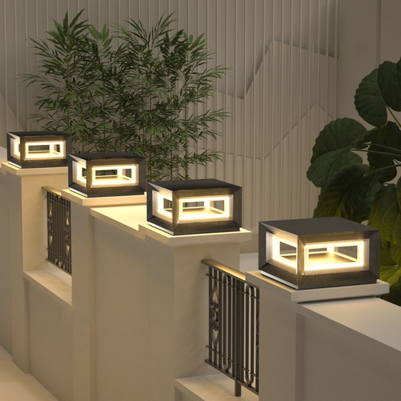 Ray Hedendaagse LED Cube Metalen Buitenlampen, Zwart