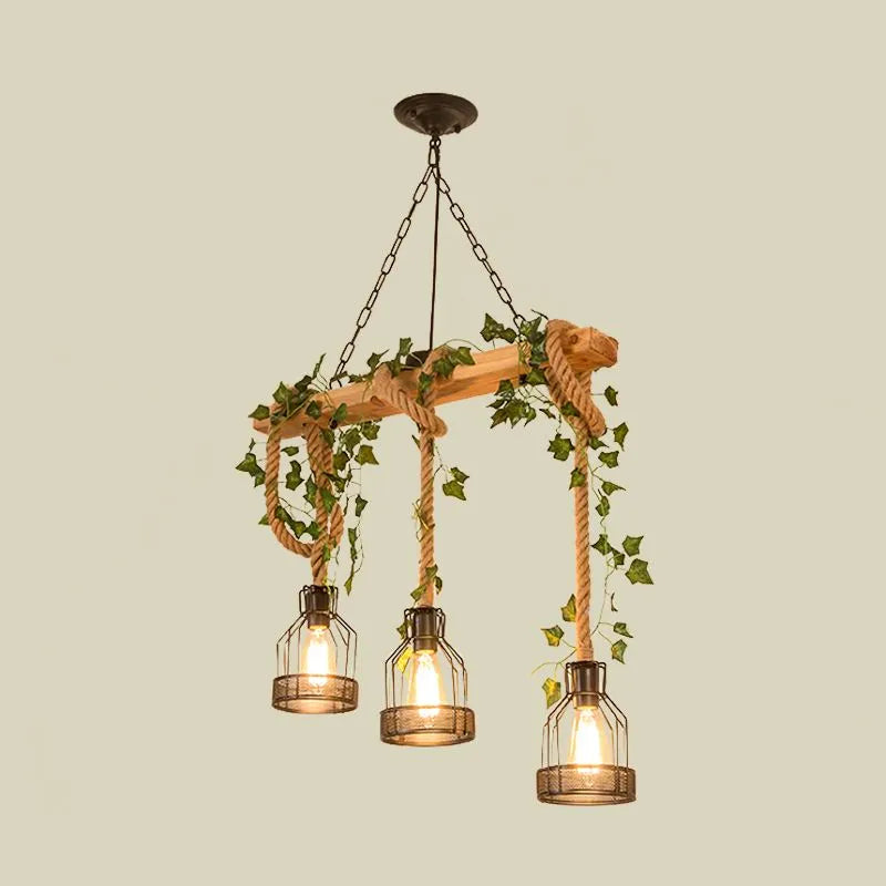 Epoch Caged Vintage Boerderij Houten Balk Hanglamp 3/5 Lampen