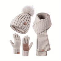 3-in-1 gebreide winterset met muts, sjaal en touchscreenhandschoenen