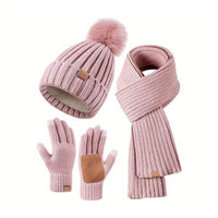 3-in-1 gebreide winterset met muts, sjaal en touchscreenhandschoenen