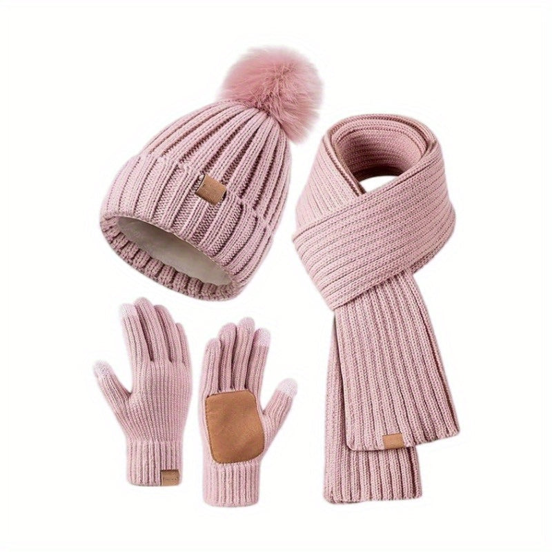 3-in-1 gebreide winterset met muts, sjaal en touchscreenhandschoenen