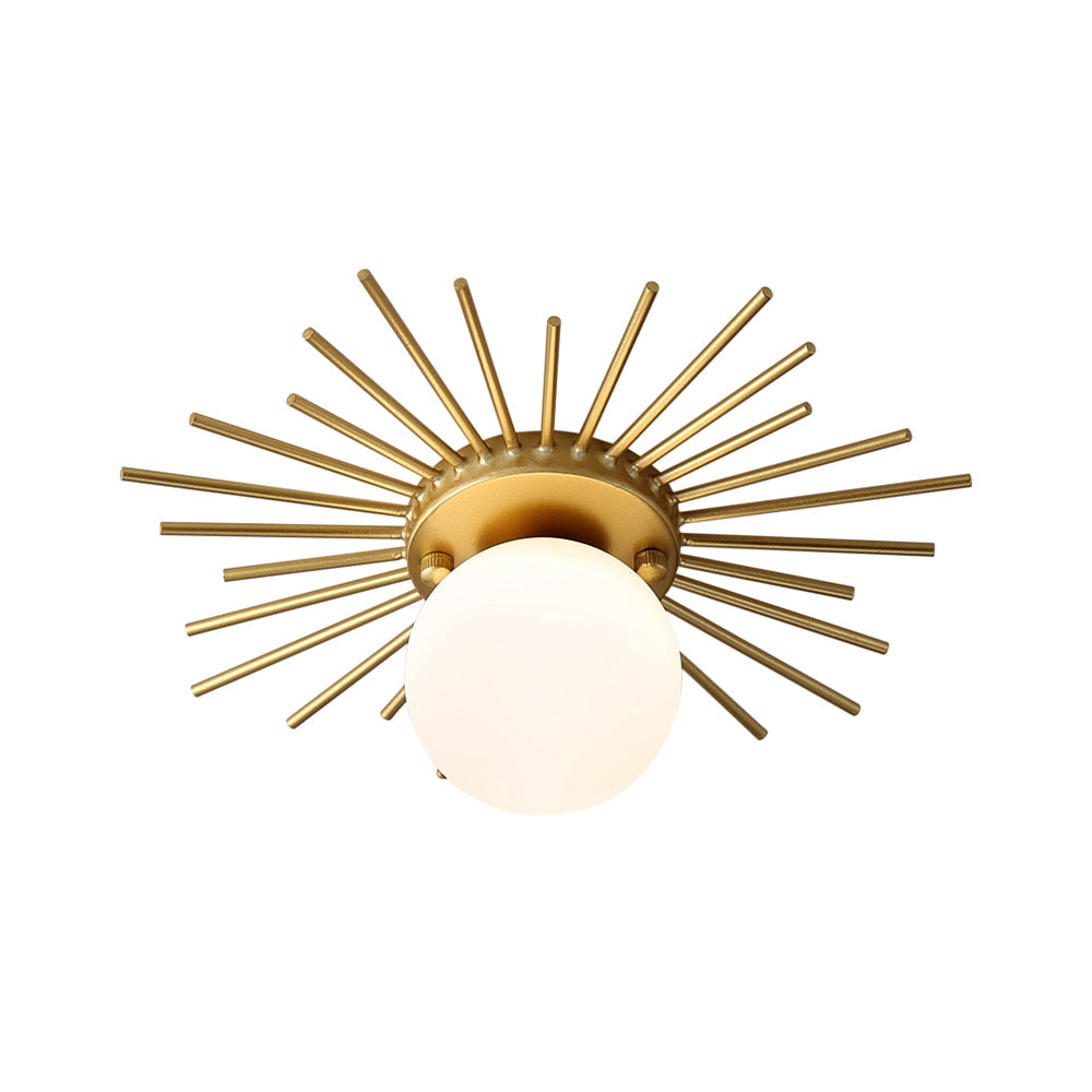 Sferische Flush Mount Verlichting met Frosted Glazen Schaduw Minimalisme 1 Lamp Plafond Gemonteerd Armatuur in Goud