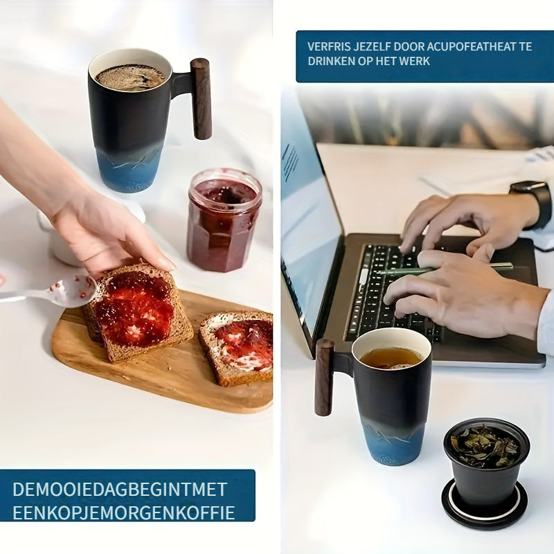 Handgemaakte Keramische Theemok met Zeef – Authentiek Ontwerp en Praktisch Gebruik