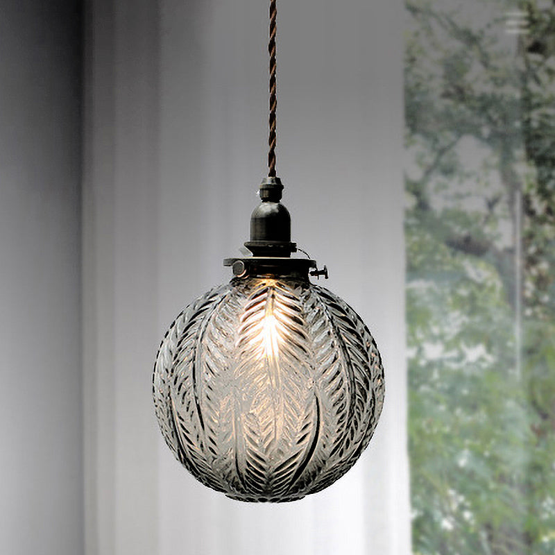 Koloniale Global Hanglamp 1-Lampscherm Helder/Rookgrijs Glas Hanglamp Kit met Verenontwerp