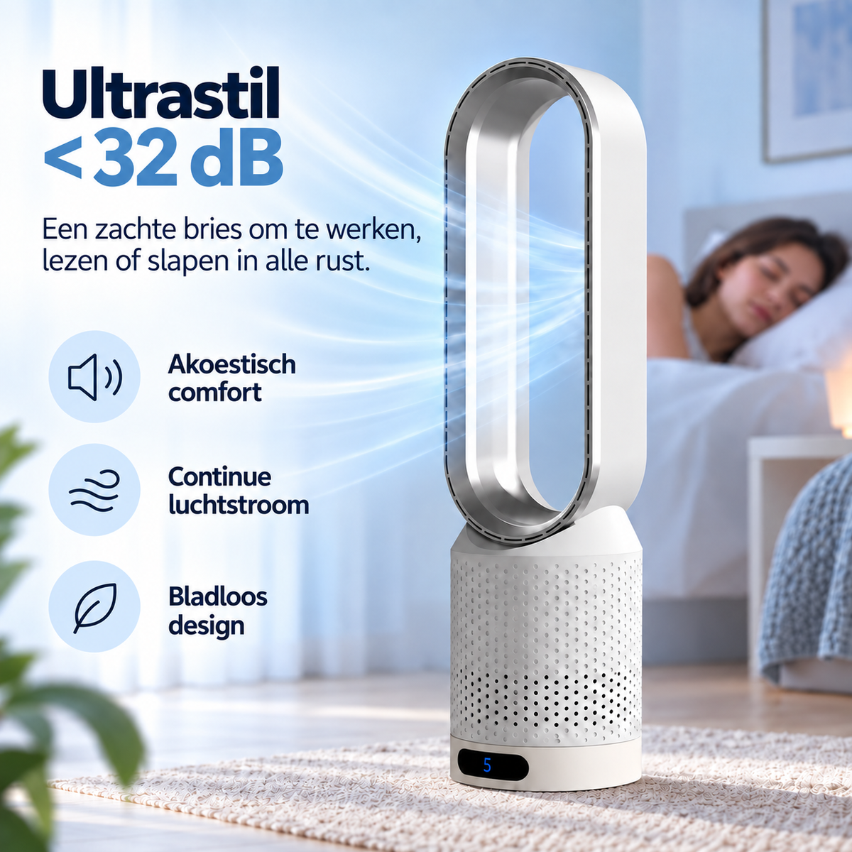 AirPure – Ultrageluidloze torenventilator zonder bladen (< 32 dB)