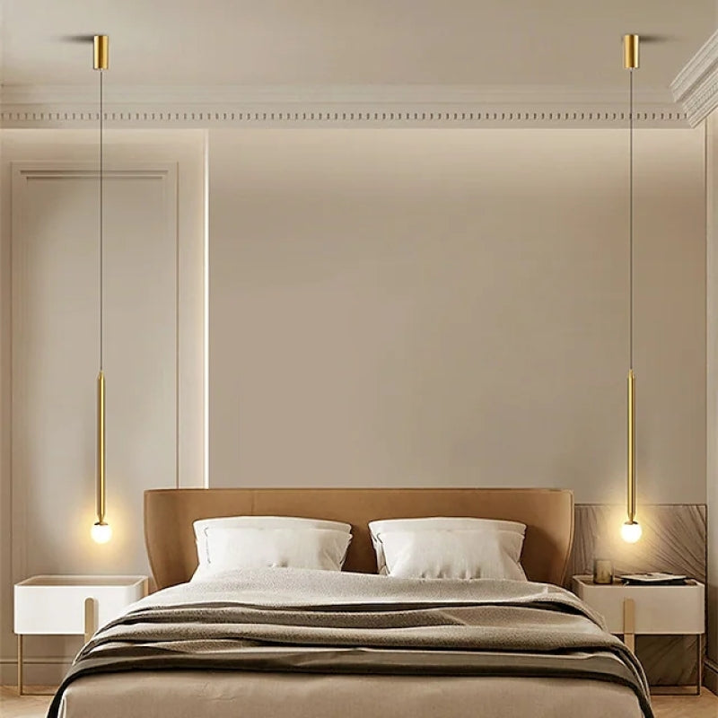 Auri Lineaire Metalen Hanglamp Nachtkastje, Zwart & Goud