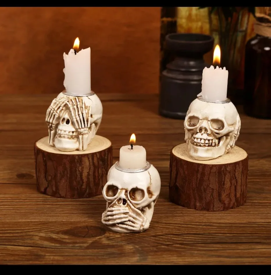 TotenkopfGlühen Skullight 3-delige Halloween-schedelkandelaarset