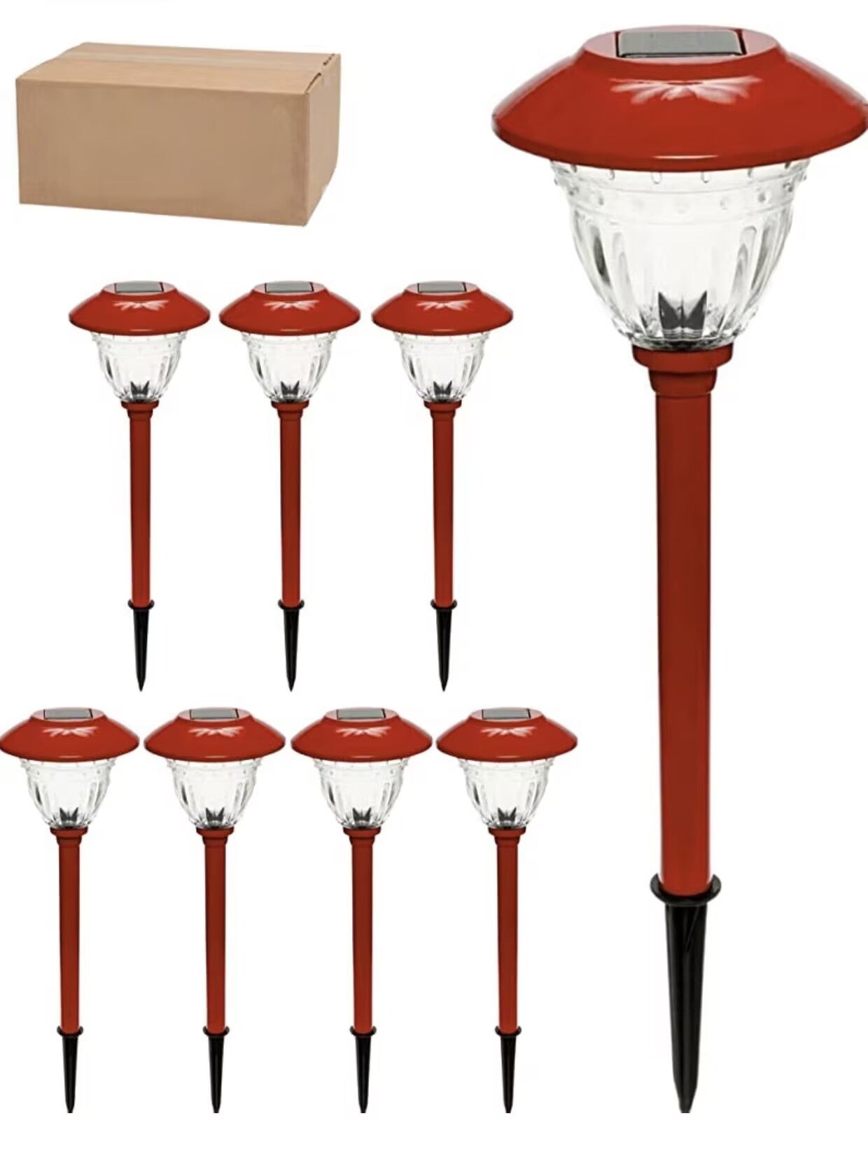 Set van 8 Zonne-energie Tuinpad Lichten met Metalen Kap en Helder Glas