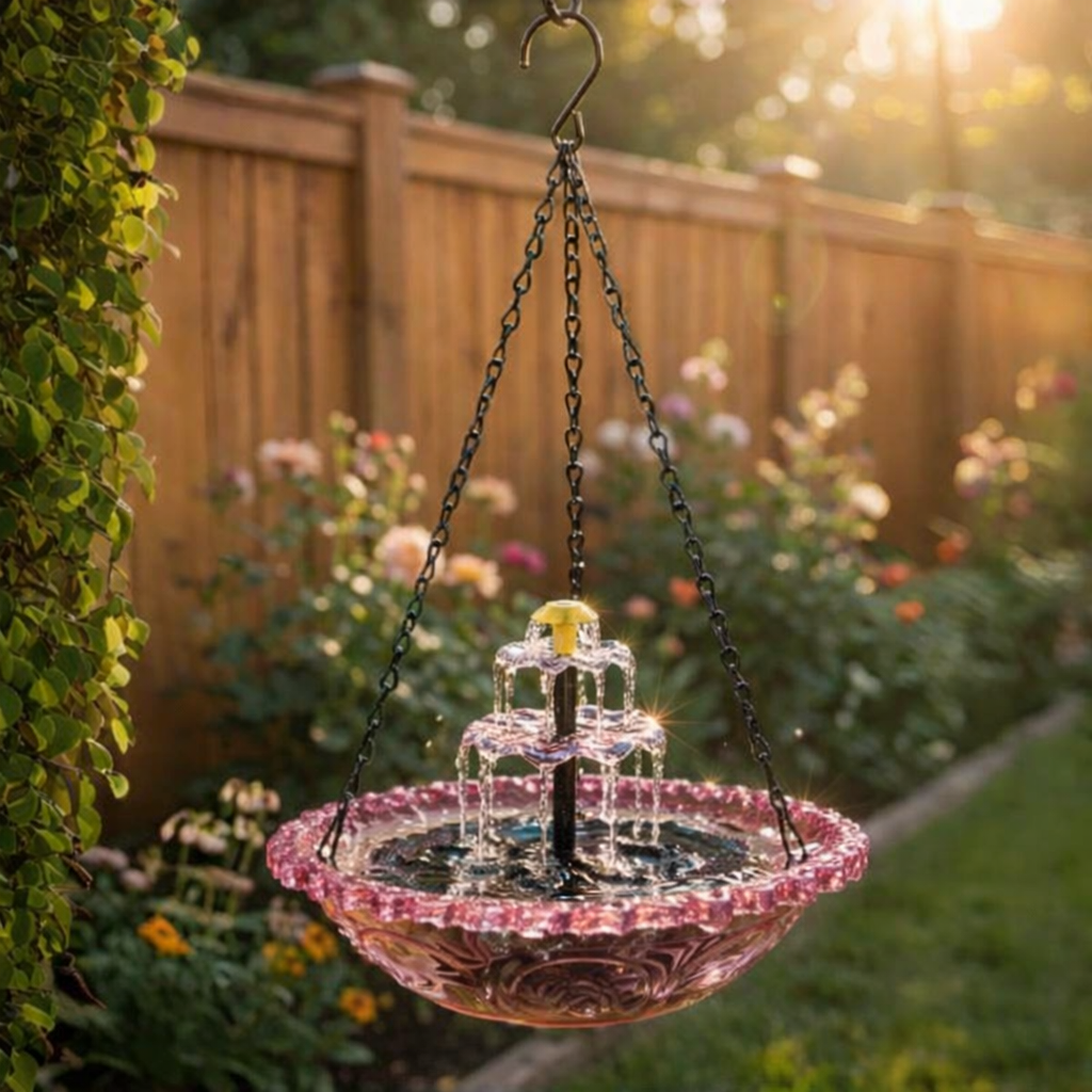 AquaBloom™ | Zonne-energie Hangfontein – Vogelbad met 2-niveaus Waterspel