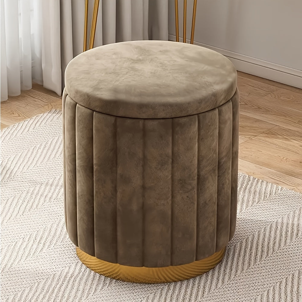 Nordic Chic Opberghocker – Stijlvolle Ronde Pouf met Opbergruimte en Spiegelafwerking