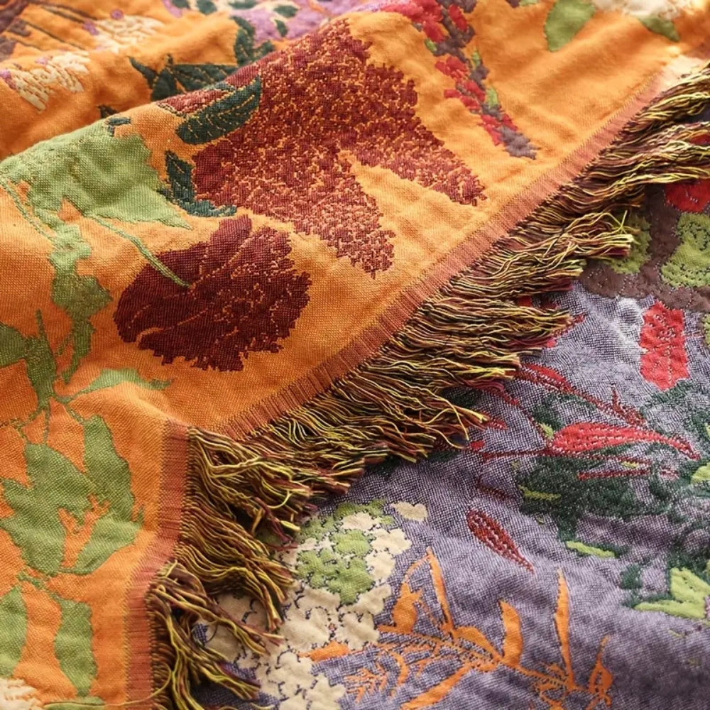 Botanische Bloemen Katoenen Tassel Dekentje