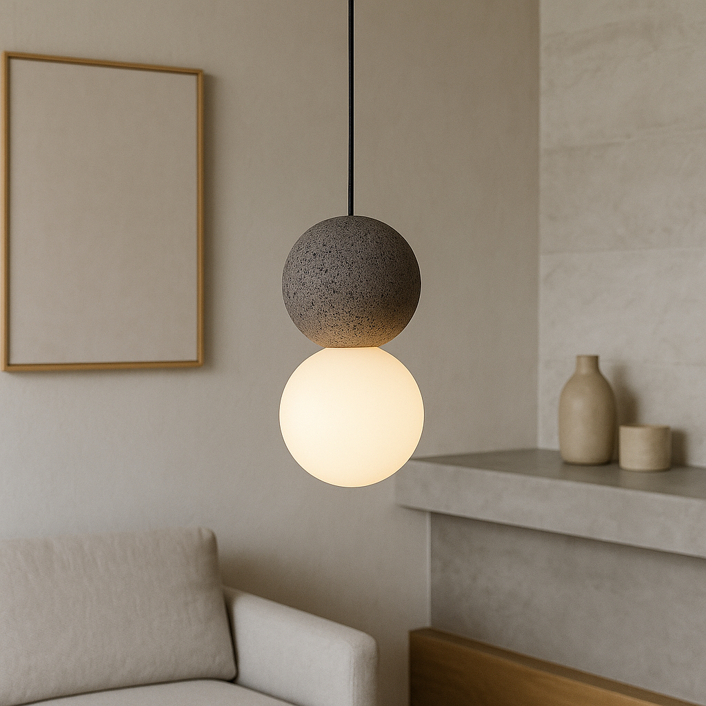 Minimalistische Obsidiaan Steen Hanglamp