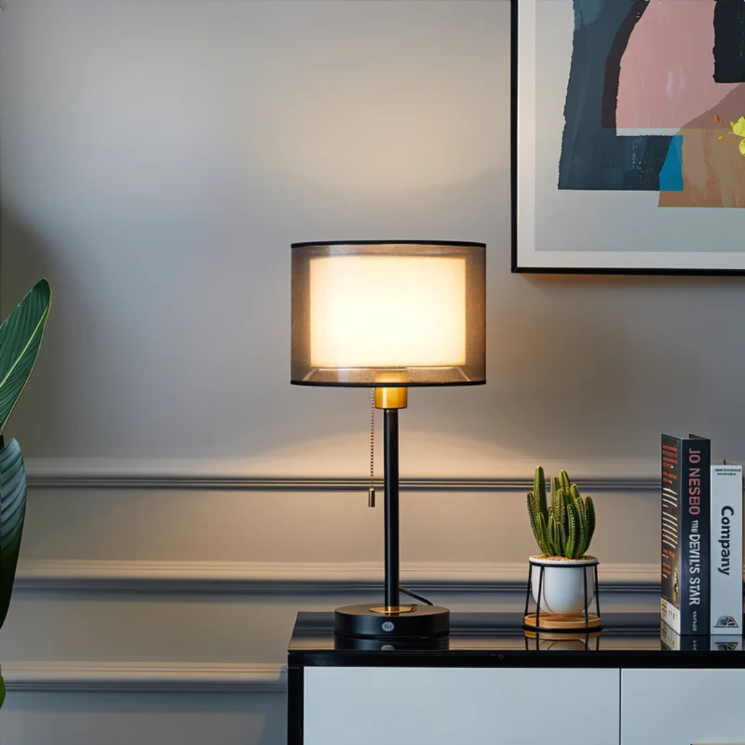 Vintage Tafellamp met Dubbele Stoffen Kap voor Warme Sfeerverlichting LED