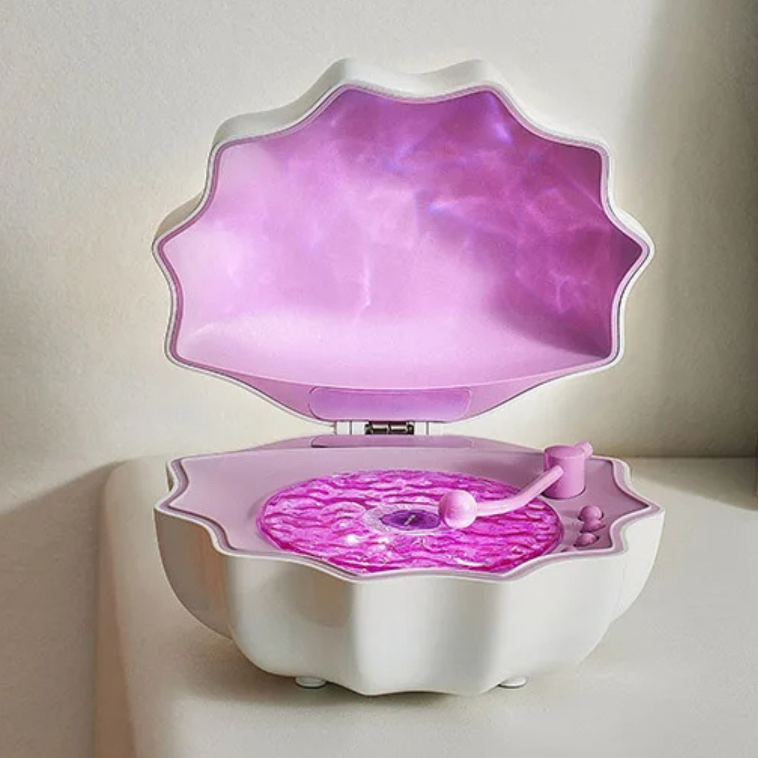 AquaAura Shell Lamp Speaker | Draagbare Bluetooth-luidspreker met meeslepende projectie van oceaangolven en sfeerverlichting
