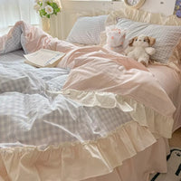 Gingham Ruit Rimpelrand Beddengoed Set