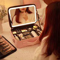 GlowLuxe LED beautycase | Draagbare beauty organizer met verstelbare LED spiegel voor vlekkeloze
