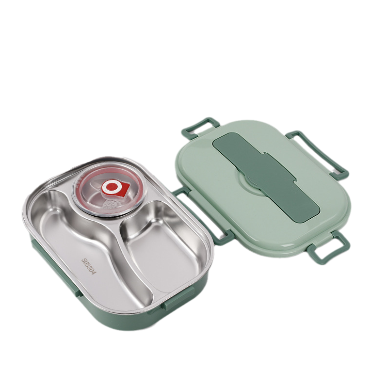 Skanto | Lunchbox van roestvrij staal – Binnenkant van roestvrij staal – 3 of 4 vakken met soepkom – Wandklok