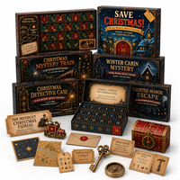 24-dagen escape room puzzel adventskalender met 6 mysterie-thema's