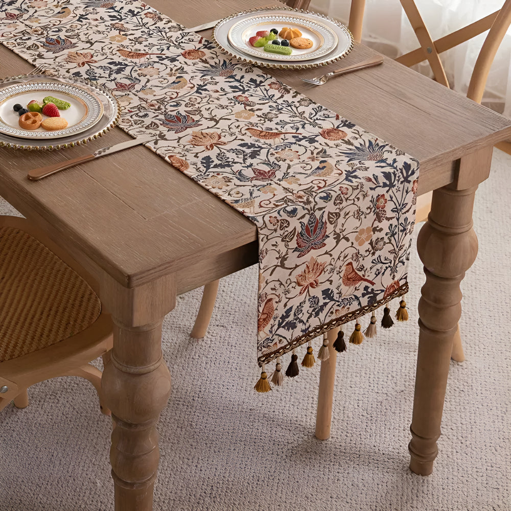 Vintage Bloemen & Vogel Jacquard Tafelloper
