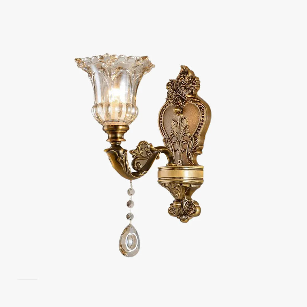 Ramiq Vintage Flor Metaal/Glas Wandlamp, Goud