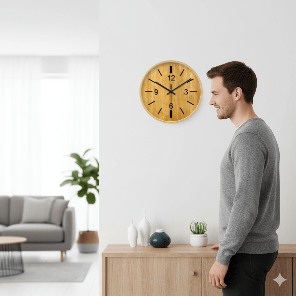 Houten Wandklok – Stijlvolle Houten Klok in Natuurlijke Ontwerp voor Rustige & Elegante Woonruimtes