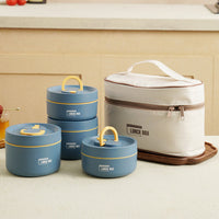 Lunchbox met meerdere lagen met tas - hermetisch, roestvrij staal, houdt voedsel urenlang warm of koud, ideaal voor school, werk en reizen
