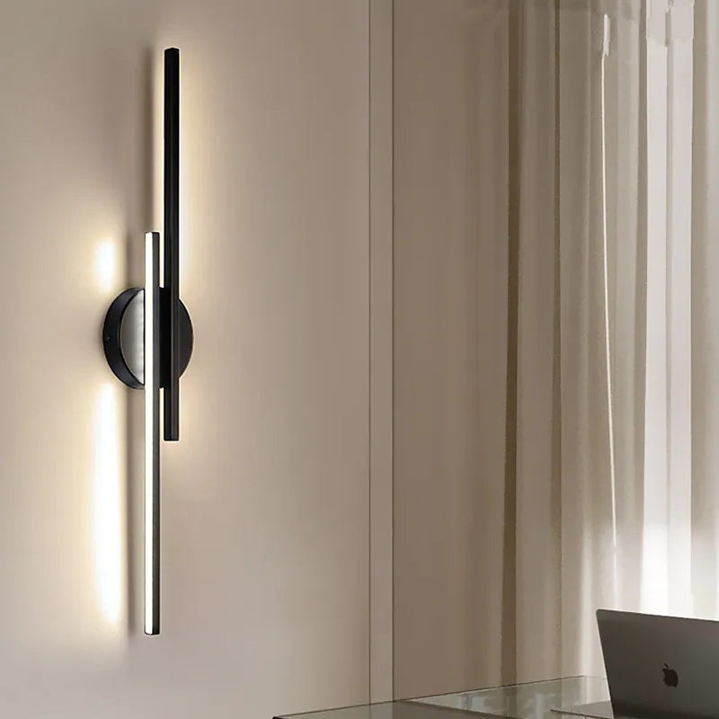 Elgo Moderne Nordic Schijf/Lineaire Metalen LED Wandlamp, Zwart/Wit