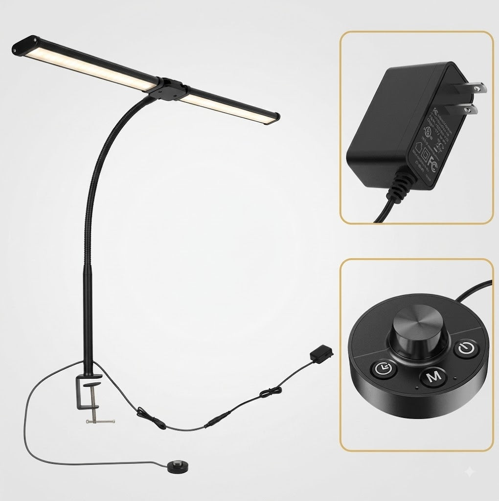 Shinetech Led Bureau Lamp Voor Thuiswerkplek, 4000k Neutraal Wit Dubbele Kop Architect Taaklampen Met Klem, Dimbaar Verstelbaar Fl