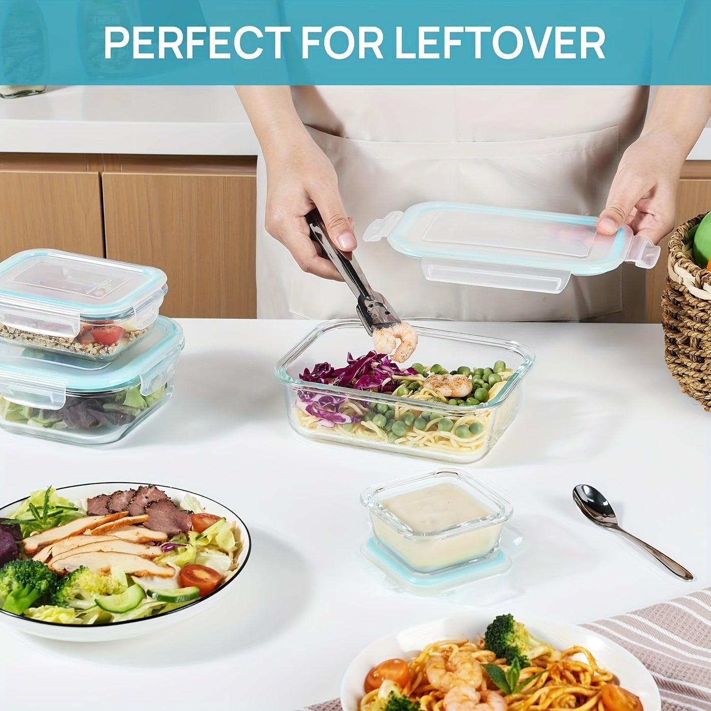 Skanto | 8-Pack Glazen Maaltijdcontainers – Luchtdichte Maaltijd Voorbereiding Bento-dozen met lekvrije, vergrendelbare deksels, magnetron-, oven-, vriezer- en vaatwasmachinebestendig, BPA-vrij