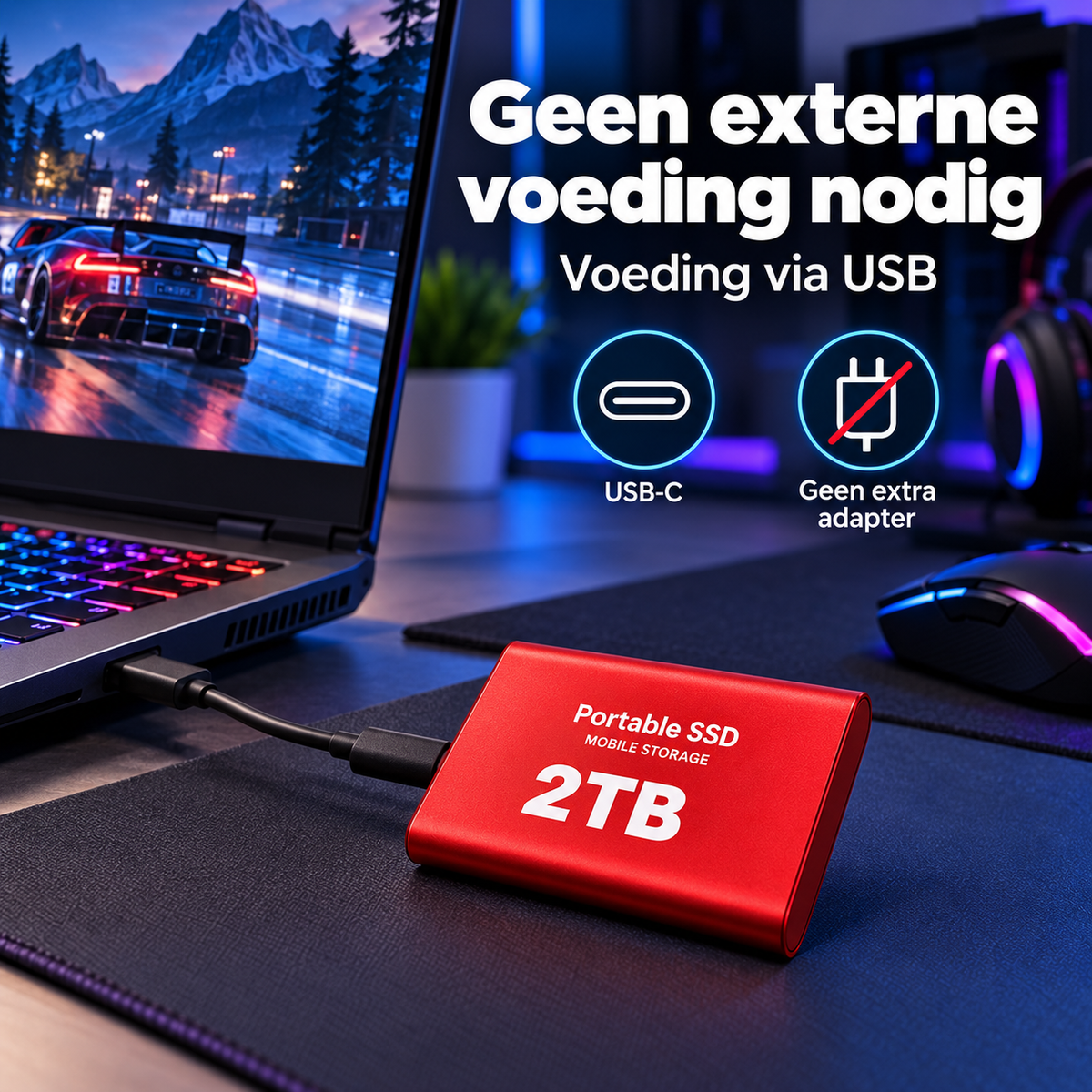 DataSprint Externe SSD 2TB voor PC Gamers – USB-C Opslag tot 1050 MB/s