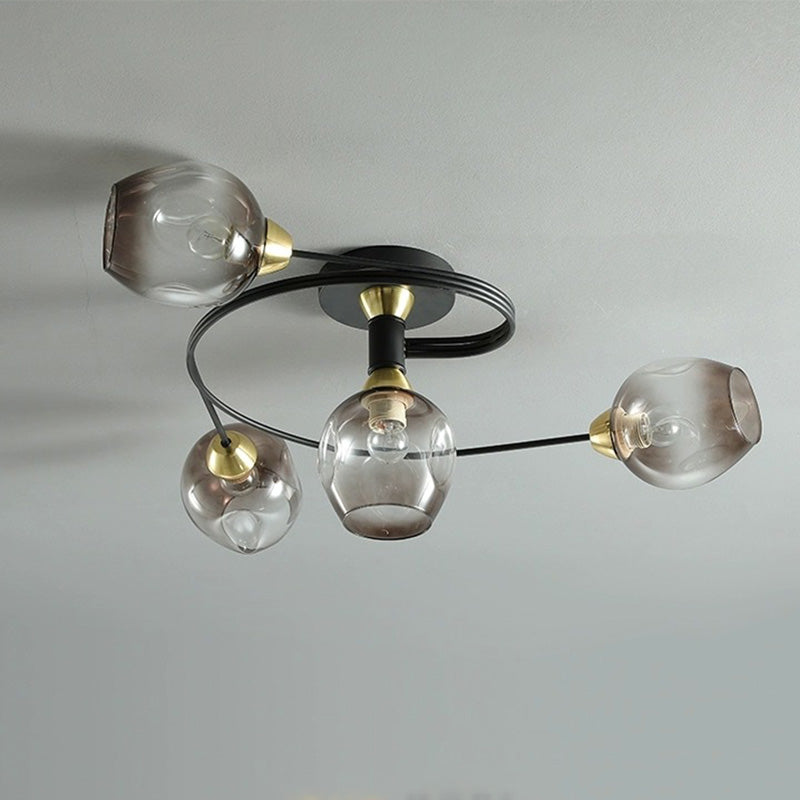 Valentina Flush Mount Plafondlamp, Glas, Zwart/Goud, Eetkamer
