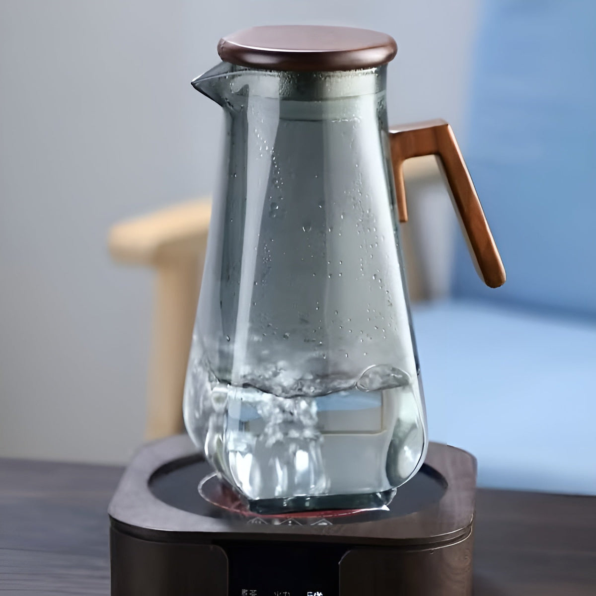 Glaskaraffe 1,5 L met Houten Deksel – Hittebestendig Glas, Transparant of Rookgrijs