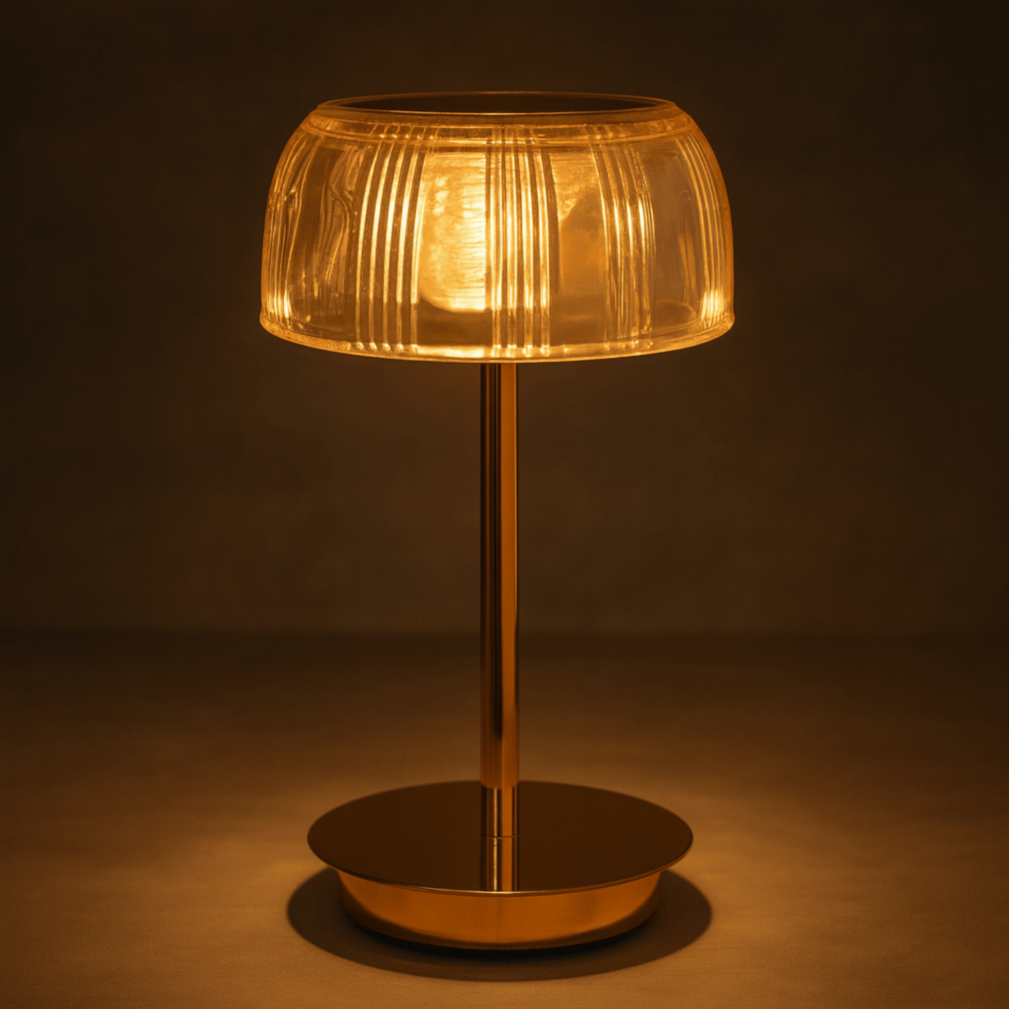 Oplaadbare LED Tafellamp met Geribbeld Lampenkap en Metalen Basis