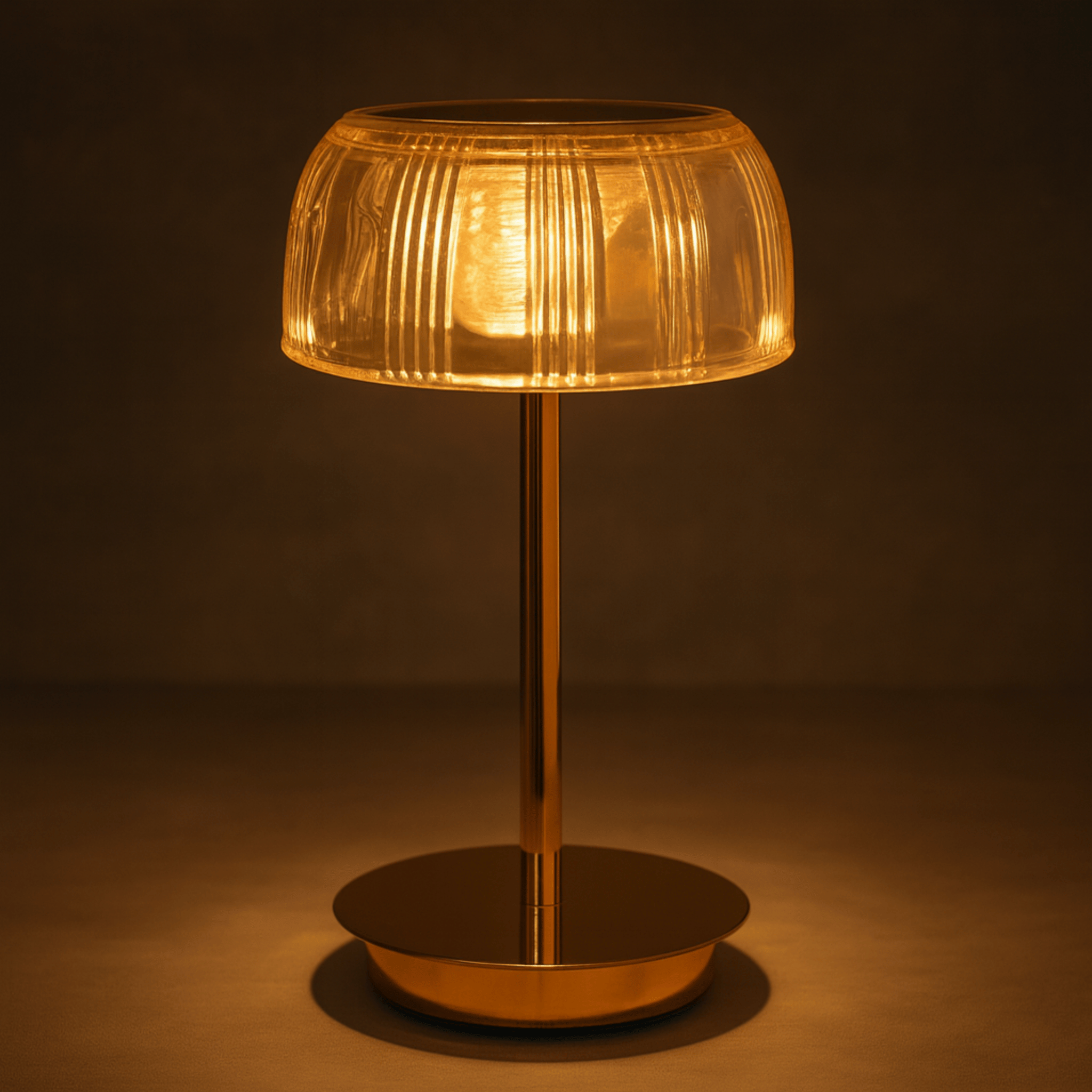 Oplaadbare LED Tafellamp met Geribbeld Lampenkap en Metalen Basis