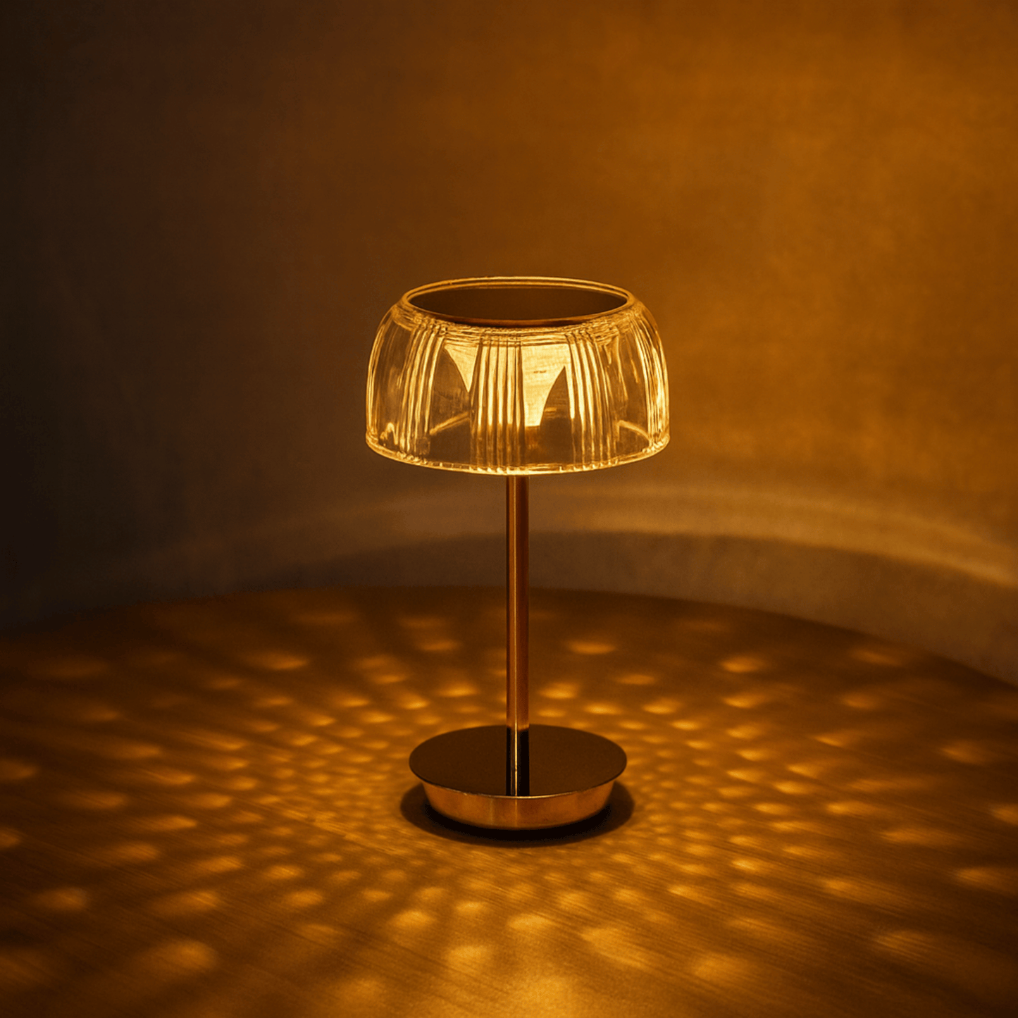 Oplaadbare LED Tafellamp met Geribbeld Lampenkap en Metalen Basis