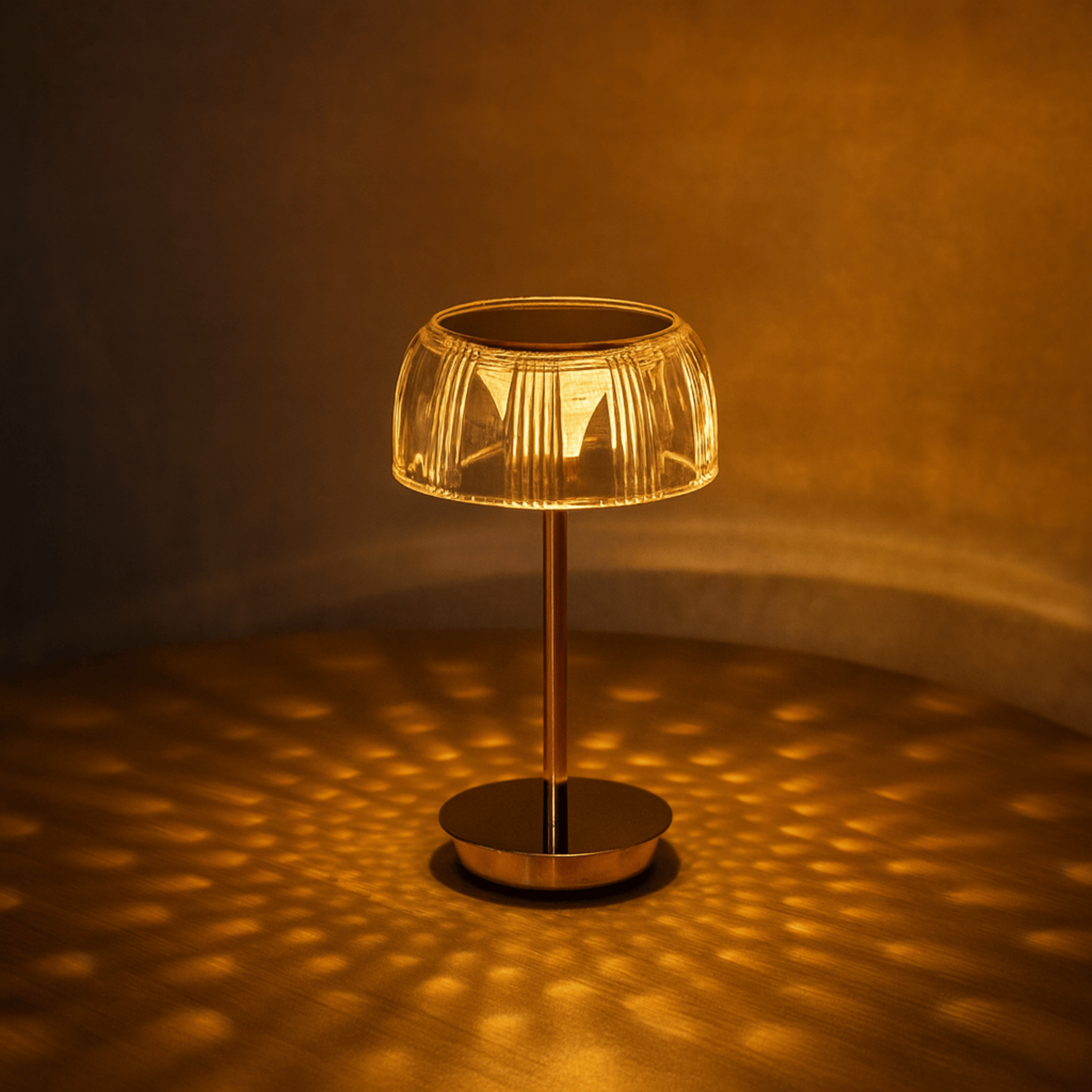 Oplaadbare LED Tafellamp met Geribbeld Lampenkap en Metalen Basis