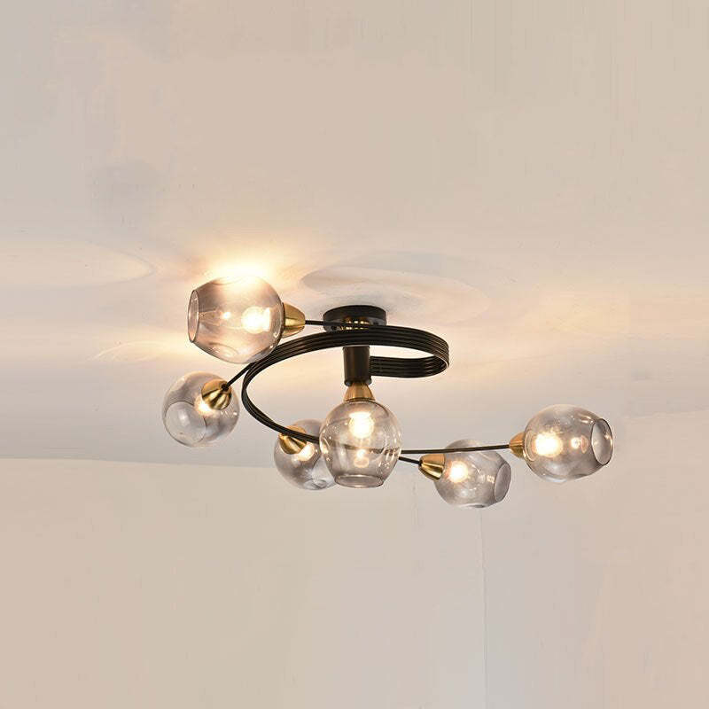 Valentina Flush Mount Plafondlamp, Glas, Zwart/Goud, Eetkamer