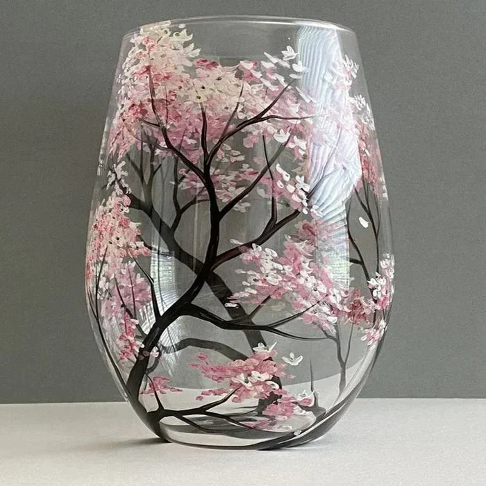 Handgeschilderde Wijnglazen met Vier Seizoenen Boom | Unieke Kunst
