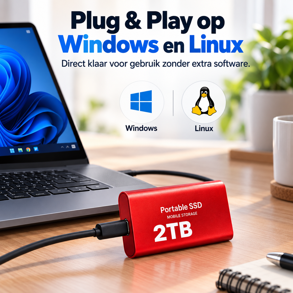 DataSprint Externe SSD 2TB voor Foto’s & Familieback-up – USB-C Opslag tot 1050 MB/s
