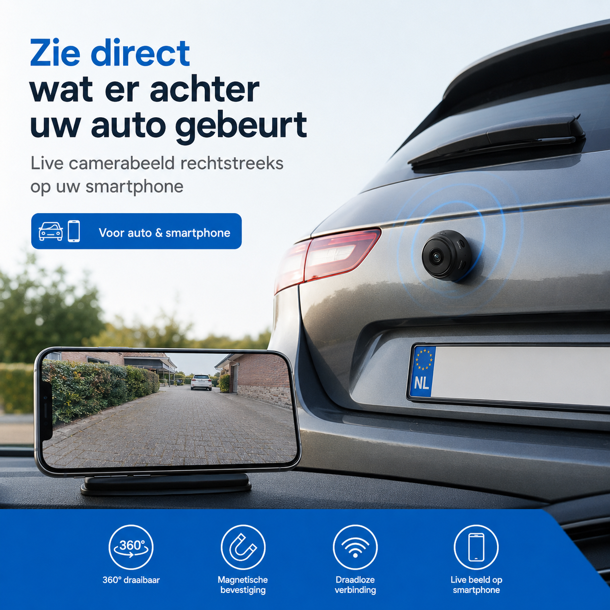 AutoVision | Draadloze HD Achteruitrijcamera voor Auto & Smartphone