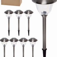 Set van 8 Zonne-energie Tuinpad Lichten met Metalen Kap en Helder Glas
