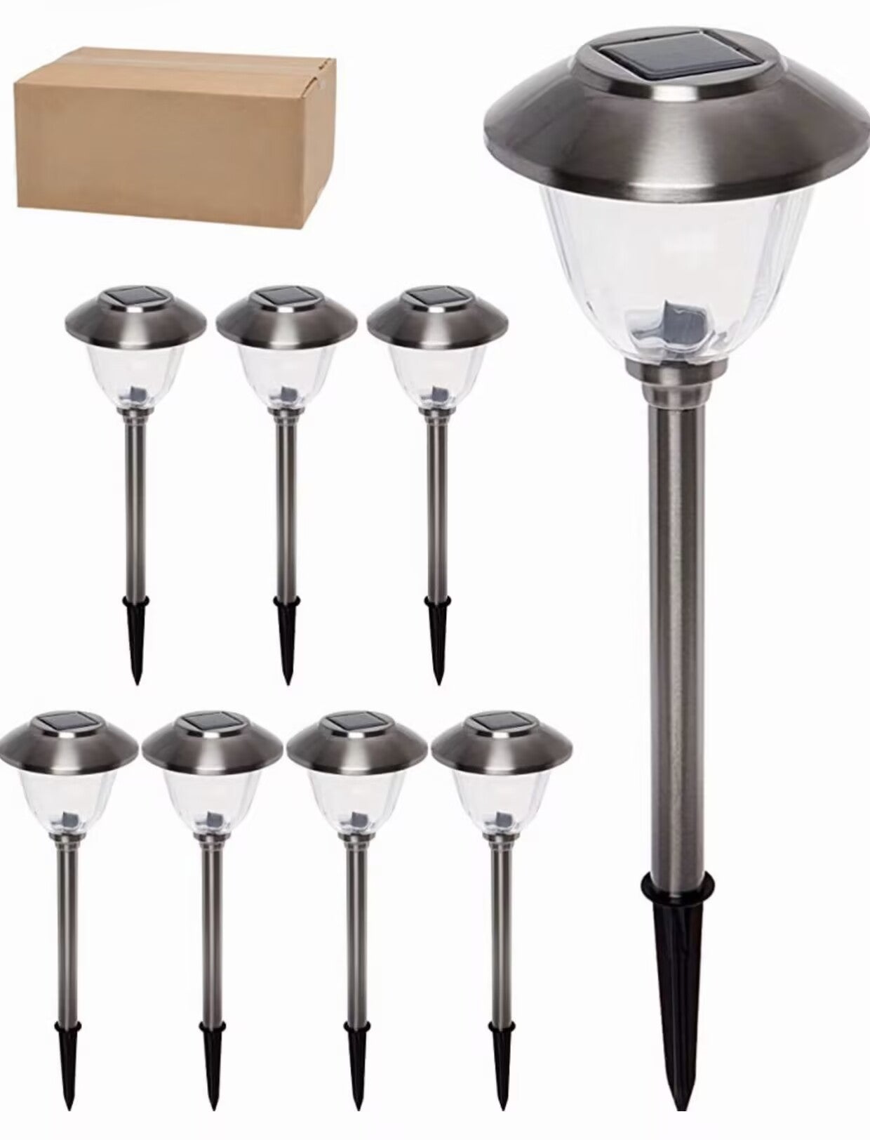 Set van 8 Zonne-energie Tuinpad Lichten met Metalen Kap en Helder Glas