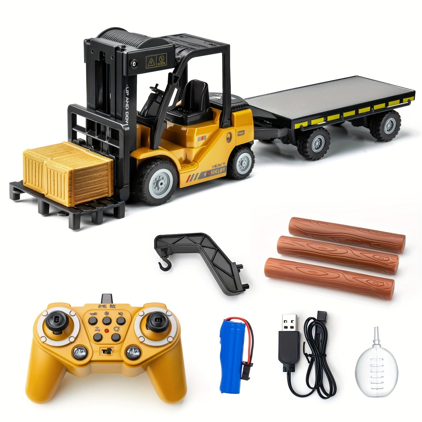 Zware Remote Control Heftruck – 1:24 Schaal met Lichten & Trailer