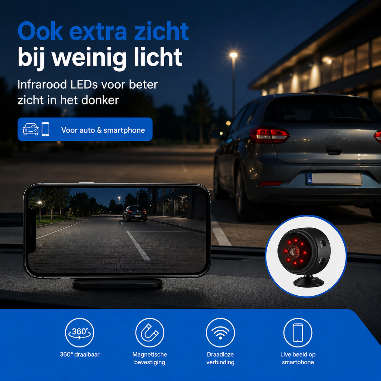 AutoVision | Draadloze HD Achteruitrijcamera voor Auto & Smartphone