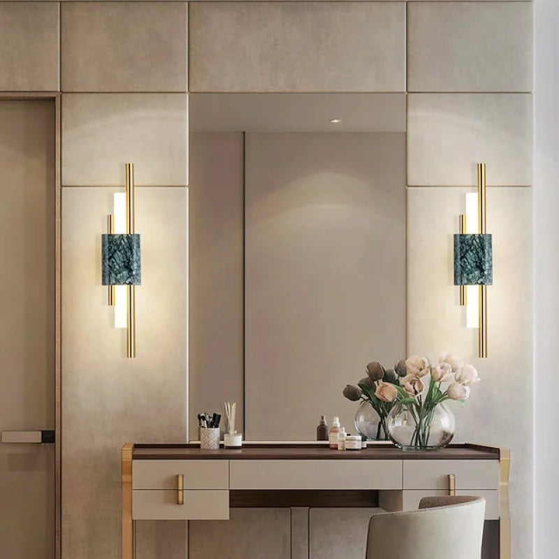 Drena Moderne Lineaire Wandlamp Marmer. Wit/Groen/Goud. Woonkamer