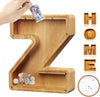 TreasureNest Muntbank | Gepersonaliseerde houten spaarpot in A-Z letterontwerpen