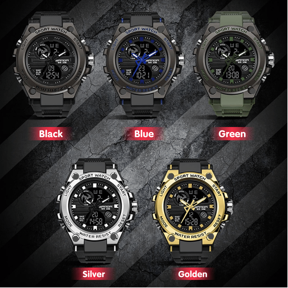 Sportieve Dual-Display Mode Multifunctionele waterdichte verlichte herenarmbandhorloge