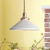 Geribbelde Kegel Eetkamer Hanglamp Keramiek 1 Licht Eenvoudige Stijl Hanglamp in Wit